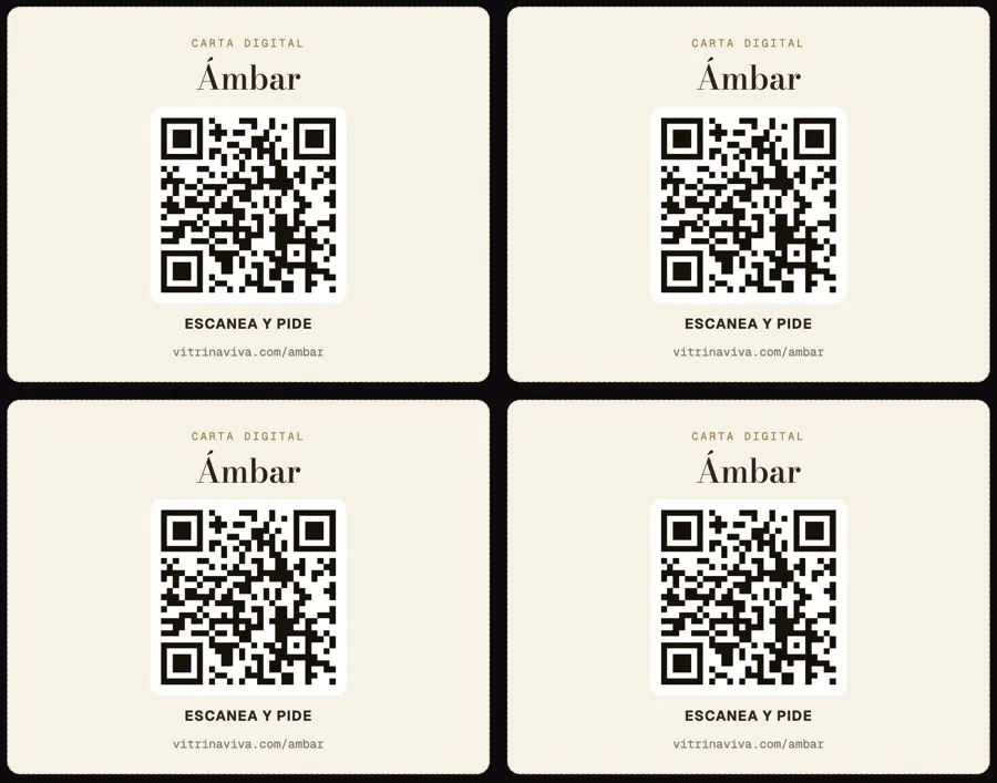 Hoja A4 con cuatro carteles QR para recortar